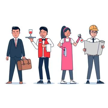 Collection of big set isolated various occupations or profession people wearing イラスト素材