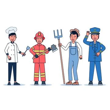 Collection of big set isolated various occupations or profession people wearing Stock Illustration