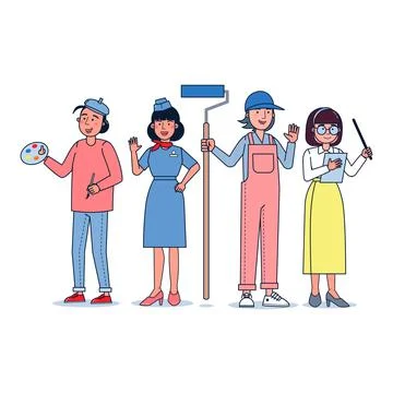 Collection of big set isolated various occupations or profession people wearing Stock-Illustration