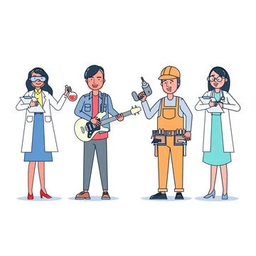 Collection of big set isolated various occupations or profession people wearing Stock Illustration
