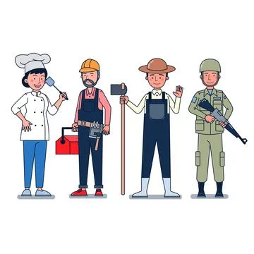 Collection of big set isolated various occupations or profession people wearing Stock-Illustration