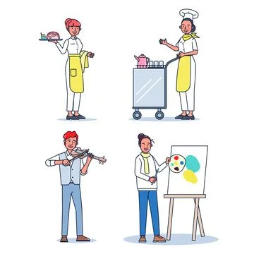 Collection of big set isolated various occupations or profession people wearing Stock Illustration