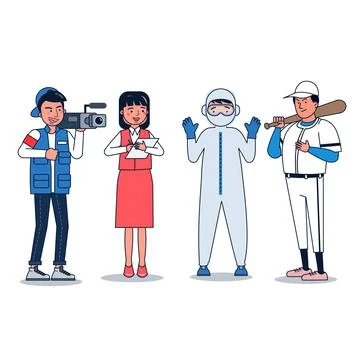 Collection of big set isolated various occupations or profession people wearing Stock Illustration
