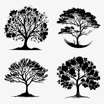 simple tree silhouettes with roots