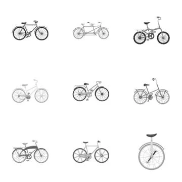 Collection of bikes with different wheels and frames. Different bikes for sport Stock Illustration