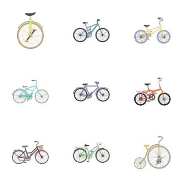 Collection of bikes with different wheels and frames. Different bikes for sport Stock Illustration
