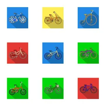 Collection of bikes with different wheels and frames. Different bikes for sport Stockillustratie