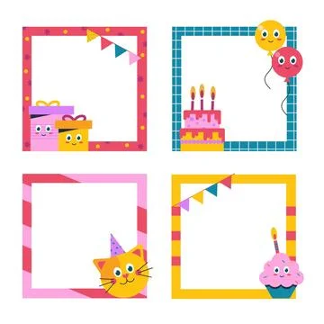 Collection of birthday frames and funny faces Illustrazione stock