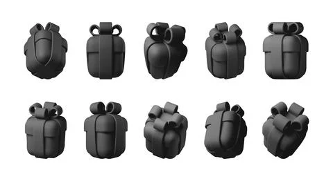 Collection of black 3d vector gift box Stock Illustration