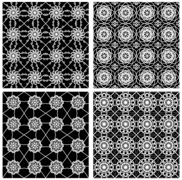 Collection of black and white classical vintage patterns, seamless black tile Stock Illustration
