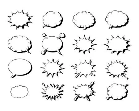 Collection of Black and White Comic Style Speech Bubbles and Thought Clouds Stock Illustration