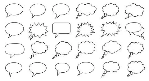 A collection of black and white comic book style speech bubbles 스톡 일러스트