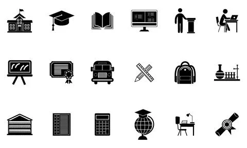 Collection of black and white educational including school building graduat.. Ilustración de archivo