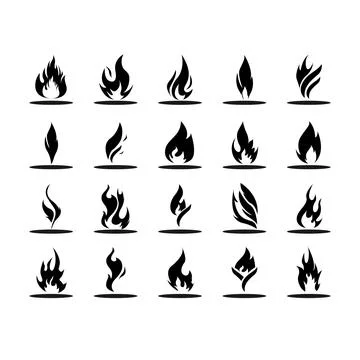 Collection of black and white flame icons Illustrazione stock