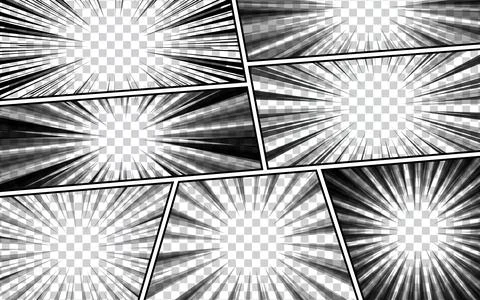 A collection of black and white halftone manga comic book template pages. P.. Illustrazione stock