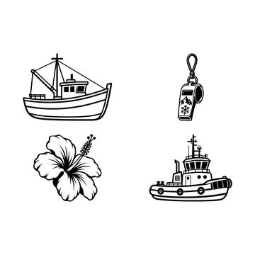 Collection of black and white nautical and nature icons Stock Illustration