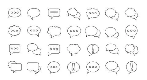 A collection of black and white speech bubbles Stock Illustration