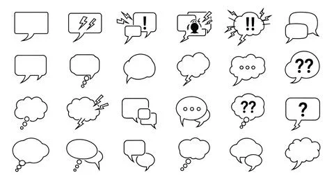 A collection of black and white speech bubbles Stock Illustration