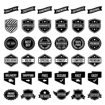 Collection of black and white vector badges and labels for quality assuranc.. Stock Illustration