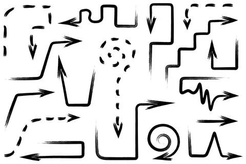 Collection of black arrows. Arrows of different shapes. Vector illustration. Ilustración de archivo