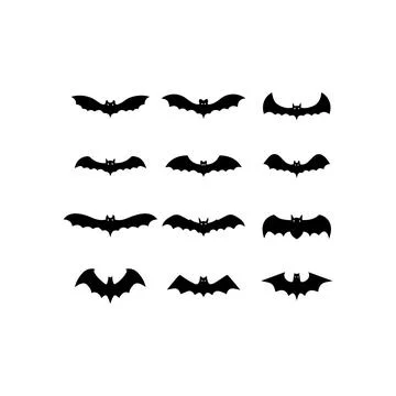 Collection of Black Bat Silhouettes. Vector icon. Stock Illustration