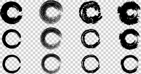 Collection of black brush stroke circles. Set of ink smear rings Stock Illustration