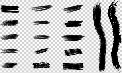 Collection of black brush strokes. Set of grunge ink brushes Stock Illustration