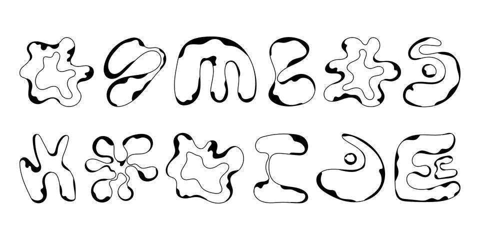 Collection of black brutal modern elements of round fancy shapes. イラスト素材