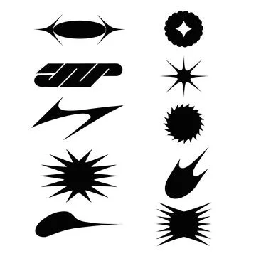 Collection of black comic book style explosion and burst graphic elements 库存插图