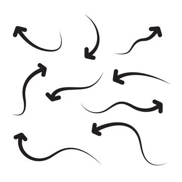 Collection of black curved arrows in various directions, isolated on white Stock Illustration