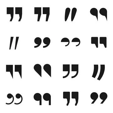 Collection of black double quotation marks symbols icons set isolated Stockillustratie