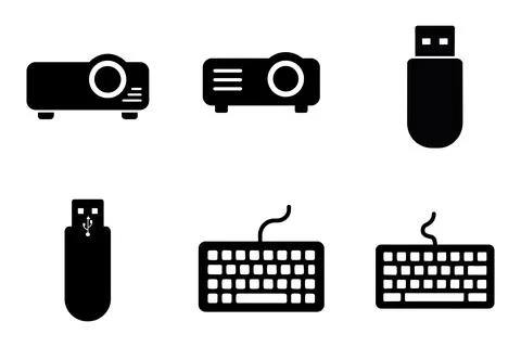 Collection of black electronic device icons isolated on white background Stock Illustration