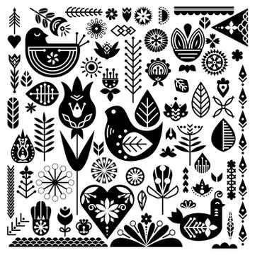 Collection of black ethnic elements. The Nordic spring set for design イラスト素材