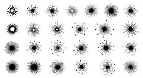 Collection of black explosion splash effect icons Stock Illustration