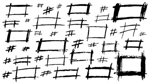 Collection of black frames drawn with chalk, imitation of children's doodle Stock Illustration