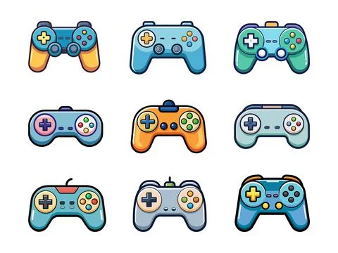 Collection of Black Game Controllers icons, Video Game Controllers Stock Illustration