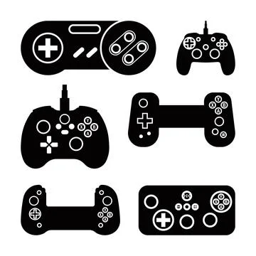 Collection of Black Game Controllers icons, Video Game Controllers set Stock Illustration