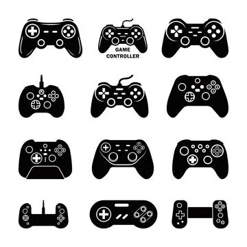 Collection of Black Game Controllers icons Silhouette, Video Game Controllers Stock Illustration