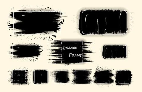 Collection of black grunge frames and banners with paint brush strokes and .. 스톡 일러스트