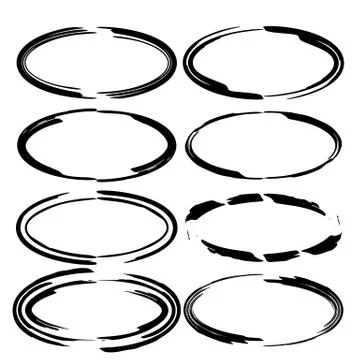 Collection of black oval grunge frames. Vector illustration. Illustrazione stock