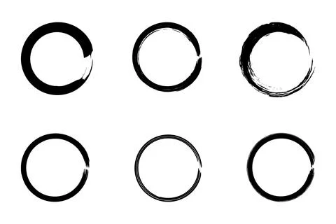 Collection of black paint circle brush strokes representing the Zen enso Stock Illustration