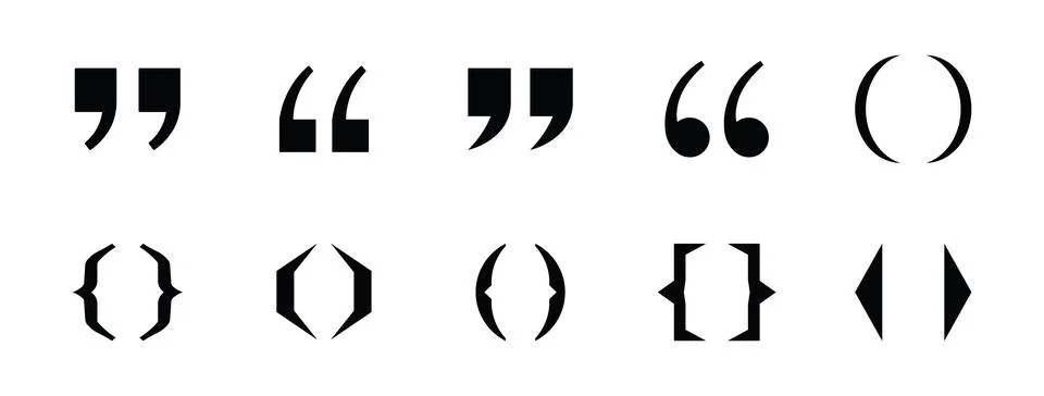 Collection of black punctuation and bracket symbols on white background quo.. Stock Illustration