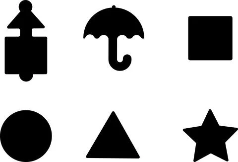 Collection of black silhouettes. Circle, square, triangle, star, umbrella. Stock Illustration