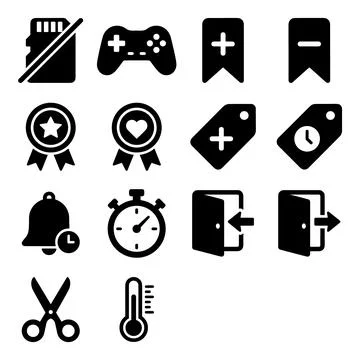 Collection of black simple vector icons representing common UI elements lik.. Ilustración de archivo