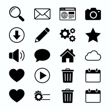 Collection of black simple vector icons for web and mobile applications, in.. Stock Illustration