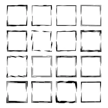 Collection of black square grunge frames. Geometric empty borders.  Vector il イラスト素材