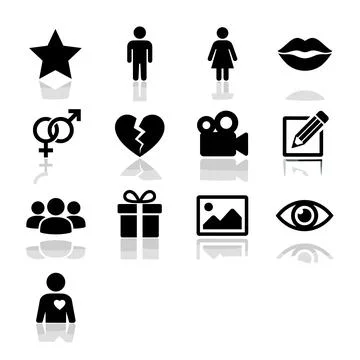 Collection of black vector icons representing love, relationships, and comm.. Illustrazione stock