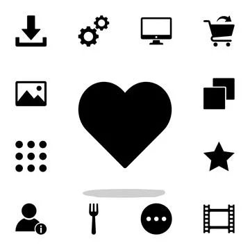 Collection of black vector interface icons including download, gears, compu.. Stock-Illustration