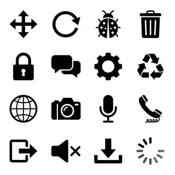 Collection of black vector interface icons including move arrows, refresh, .. Stock Illustration