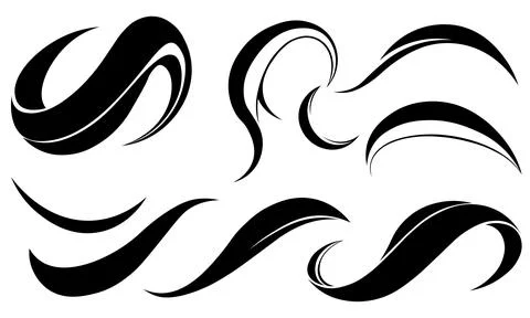 A collection of black vector swooshes and curved silhouettes. These fluid sha 스톡 일러스트